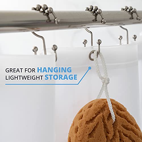 Maytex Curtain Rings, Rust-Resistant Metal Double Roller Glide Hooks for Bathroom Shower, Set of 12, Brushed Nickel