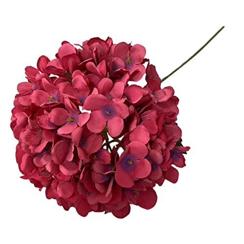 Hortensias artificiales ramo de flores decorativas nupciales boda real látex hogar guirnaldas hojas (rosa caliente talla única)