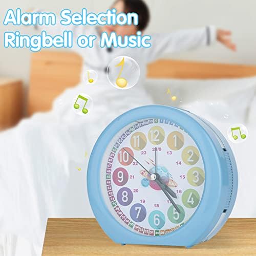 Homealexa Kids Alarm Clock, Silent Bedside ClockTable Analog Alarm Clock Digital Alarm Clock, Easy to Read Pleasant Alarm Music, Music Alarm with Night Light Snooze Function (Blue)