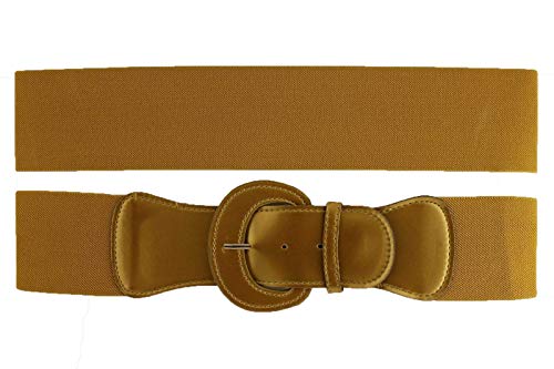TFJ Women Fashion Waist Corset Belt Elastic Band Faux Leather Size M L Gold