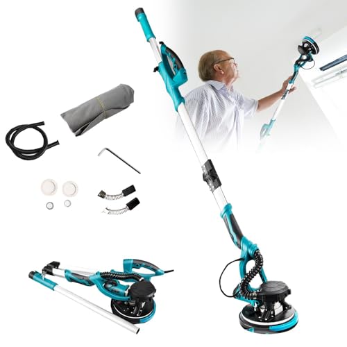 ELIKBH Lijadora Eléctrica, Lijadora Telescópica Regulable 800W, con Disco Lijador y LED, Velocidades Regulables, para Techos, Suelos de Parquet, Paredes Interiores(100Pcs Sandpaper)
