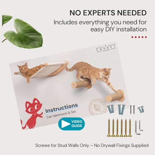 image for 7 Ruby Road Cat Hammock Wall Mounted Shelf with Two Steps Set - Wall S