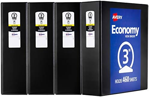 Avery Economy View Binders, 3" Round Rings, 460-Sheet Capacity, Black, Multi Pack of 4 (03361)