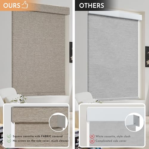 Image of Persilux Blackout Roller Shades for Window Blinds,Cordless,Linen Fabric,Thermal Insulated Fabric UV Protection Shades for Home,Office,Bedroom,Door,Blackout-Light Brown,36 inch W X 72 inch H