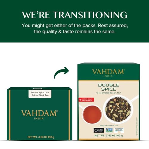 VAHDAM, Double Spice Masala Chai Tea (50 Cups, 100g) Strong, Robust & Spicy - Pure Ingredients -Blend of Black Tea, Cardamom, Cinnamon, Cloves & Black Pepper - Brew Chai Latte