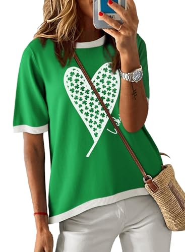 Image of Dokotoo Womens Tops 2026 Casual Summer Crewneck Short Sleeve Striped Color Block Knit High Low Trendy Pullover Sweaters