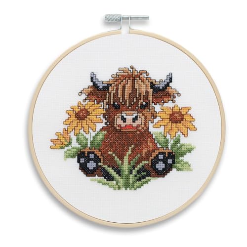 Image of LEISURE ARTS Highland Cow Cross Stitch Spring ePattern, Counted Cross Stitch Pattern Books for Adults, Beginner DIY Embroidery Pattern Book for Home Decor Crafts
