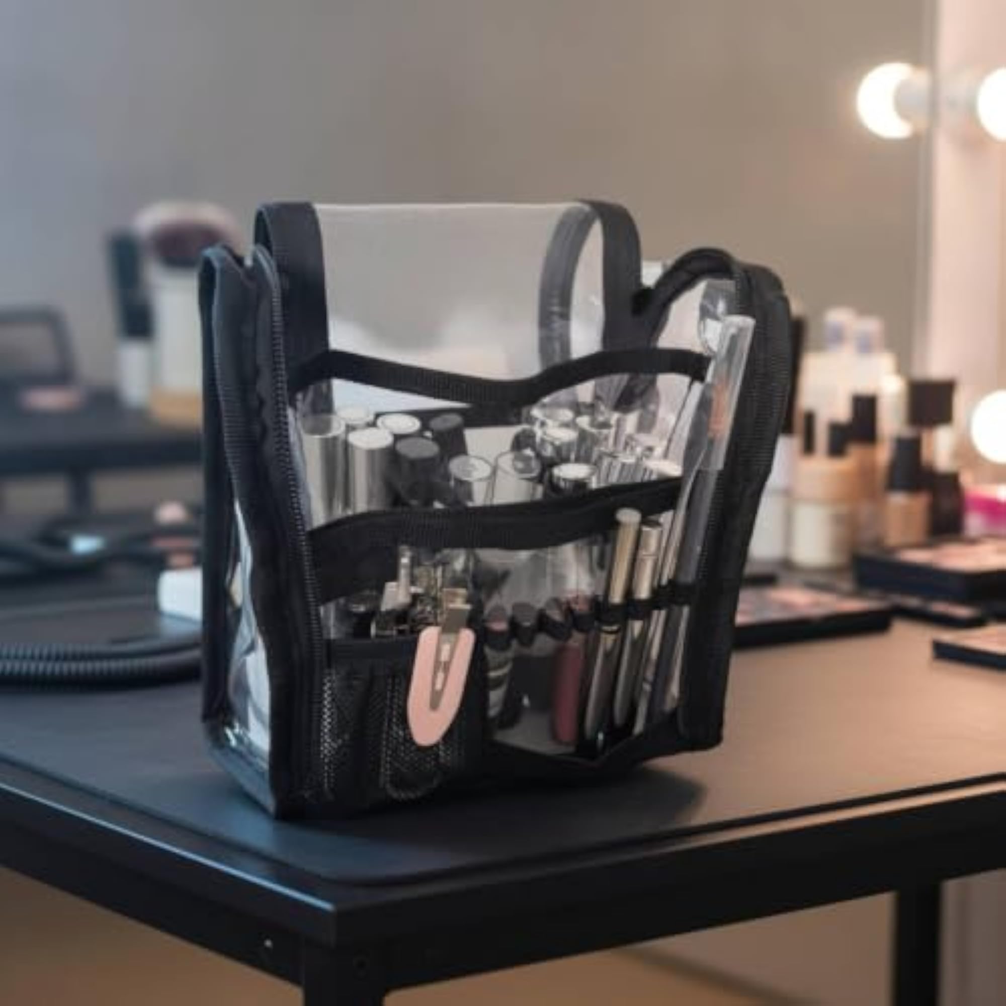 Easy to Clean Cosmetic Case, Double Layer Transparent Makeup Bag