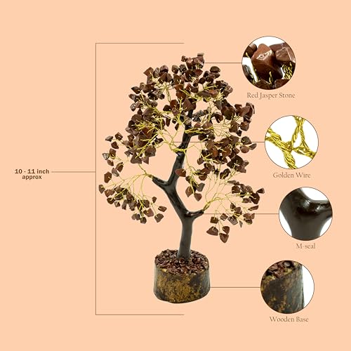Image of Red Jesper Crystal Tree | 9-10 Inch | 300 Beads | Money Stone Tree for Wealth, Confidence, Vastu Correction, Positive Energy, Reiki Healing & Good Luck