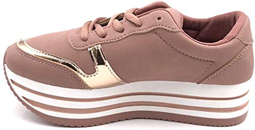 Angkorly - Zapatillas Moda Deportivos Plataforma Street Mujer Tachonado Perla patrón de Rayas Plataforma 4.5 CM Textil - Rosa GG501 T 39