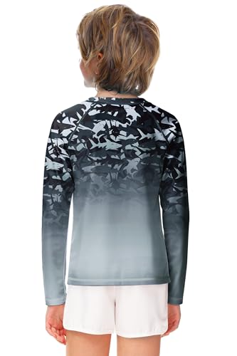 Image of AOBUTE Unisex Kids Rash Guard Long Sleeve SPF 50+ Sun Shirt UV Protection Swim Shirts 3-12 Years