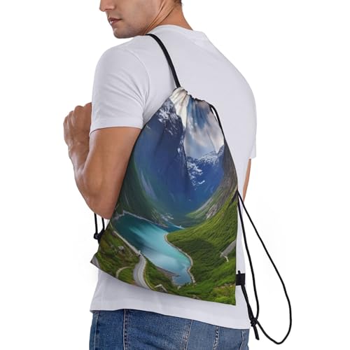 Norwegian fjords Drawstring Backpack Lightweight Draw String Bag Cinch Bags Waterproof Gym Bag for Men Women Swim Bag Small3