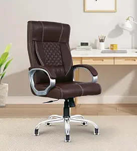 Vergo Swift Ergonomic High Back Premium Leatherette Office Chair with Fixed Armrests, Heavy Duty Metal Base | Home Office Desk Chair, 3 Years Warranty (Brown)