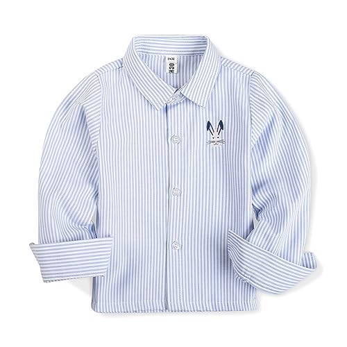 Image of OCHENTA Boys' Long Sleeve Button Down Cute Rabbit Casual Dress Easter Shirt | Oxford Cotton, Embroidered Bunny, Shirts for Boys School & Easter, Church, Wedding, Family Photos, Holiday Outfit