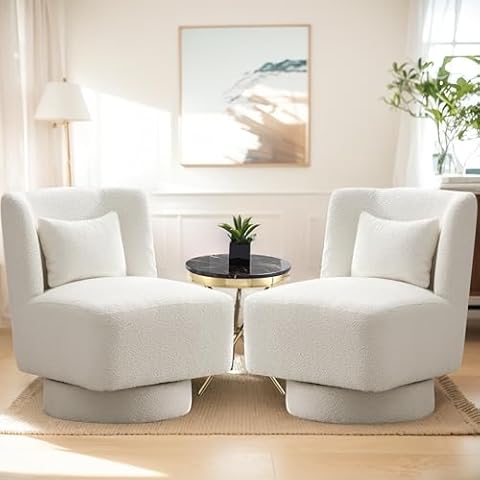 Chifee & Vingol Swivel Accent Chair Set of 2 Boucle Chair for Living Room Bedroom,Ivory Cover