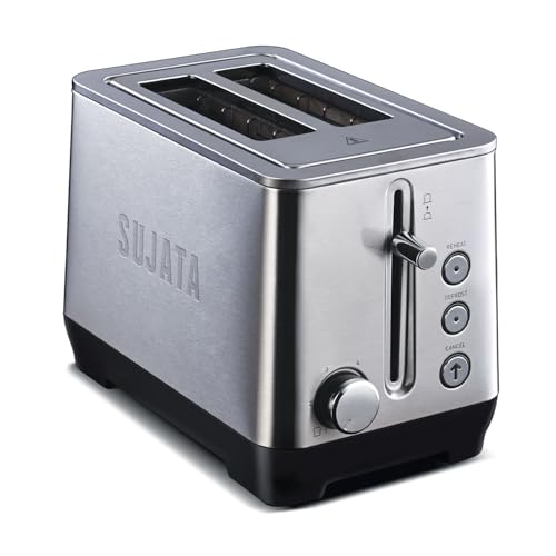 Image of Sujata 900 W Pop-up 2 Slice Stainless Steel PT11 Toaster | 7 Heating Modes | Cool Touch | Reheat and Defrost Function | High Lift Toast | Extra Wide Toast Slot