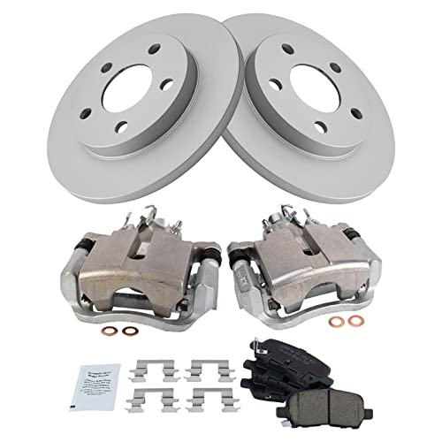 Image of TRQ Rear Brake Pad and Rotor Set Ceramic Solid Rotors Calipers Compatible with 2004 Pontiac Grand Prix