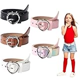 OZIO 5 Pcs Girls Belt Cute Heart Shape With Metal Buckle Kids PU Leather Waist Belt Elastic Stretch Adjustable...