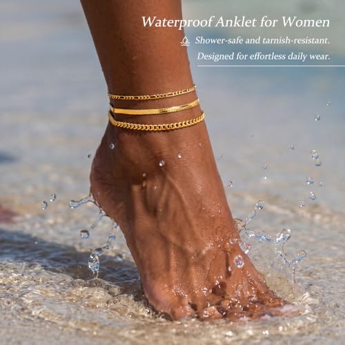 Image of DEARMAY Gold Anklets for Women Waterproof, Non Tarnish14K Gold Plated Ankle Bracelets Set Stack, Summer Beach Jewelry Gifts for Vacation, Bikini Outfits for Women Mom Her