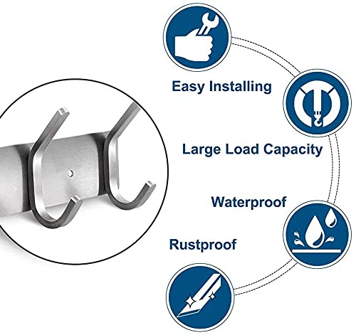 MEIJO Appendiabiti da Parete, Ganci Attaccapanni in Acciaio Inox da Muro Moderno Appendiabiti per Cameretta, Ingresso, Cucina, Bagno (6-Ganci 2pcs, Argento