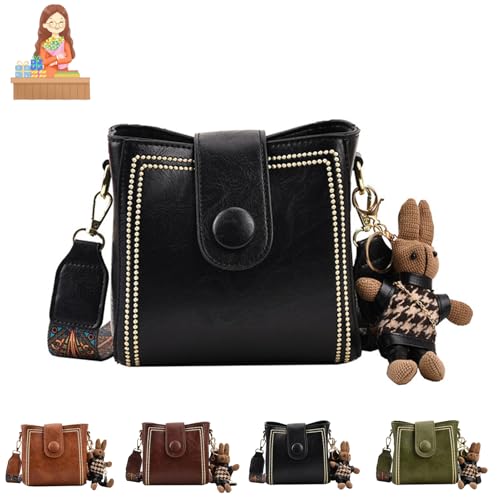 CLOUDEMO Vintage Fashion Bag with Adjustable Wider Shoulder Strap, Vintage Retro Small Water Bucket Bag for Women (Black)