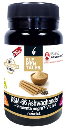 Novadiet - Ashwagandha KSM-66 con Pimienta Negra y Vitamina B6 - Reduce Estrés y Ansiedad, Mejora Energía, Memoria y Bienestar – 30 Comprimidos