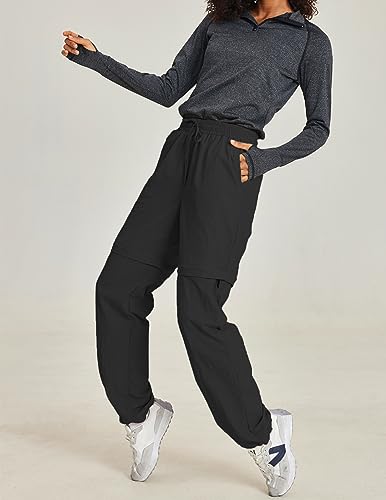 PINSPARK Hiking Pants for Women Quick Dry Zip Off Pants Convertible Shorts Lightweight Camping Sweatpants Full Lenght Cargo Pants Black M - Thumbnail 3