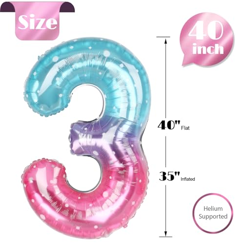 Image of Starry Sky Number 3 Balloon 40 Inch, 3rd Birthday Celebration Supplies Women Men, 3 Balloon for Theme Party