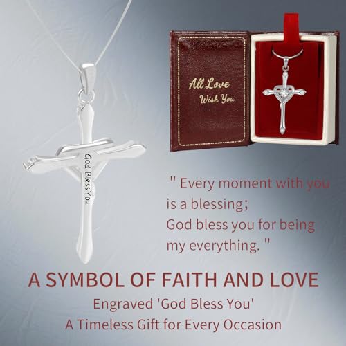 Cross Necklace for Women 925 Sterling Silver Cross Necklace Baptism Christian Gifts for Women April CZ Birthstone Necklace Religious Gifts with Bible Box Women'S Crucifix Jewelry with Snake Chain2