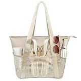 beifon Strandtasche XXL Familie mit Reißverschluss, Strandtasche Damen Große Wasserdicht Faltbar, Mesh Badetasche Beach Tote Bag Strand Tasche Shopper Sommertasche für Strand Reisen Urlaub Pool