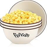 Pickmesh 4 Pcs Large Popcorn Bowl Reusable 3.4 Quart Popcorn Bowl Serving Popcorn Bucket Enamel Vintage White Bowls with Black Rim Retro Extra Large Enamelware for Movie Theater Night (Classic)