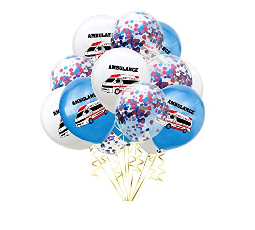 ラテックスバルーン 救急車 プリントバルーン 紙吹雪バルーン 15個 子供の誕生日パーティーの記念品に ブルーとレッド
