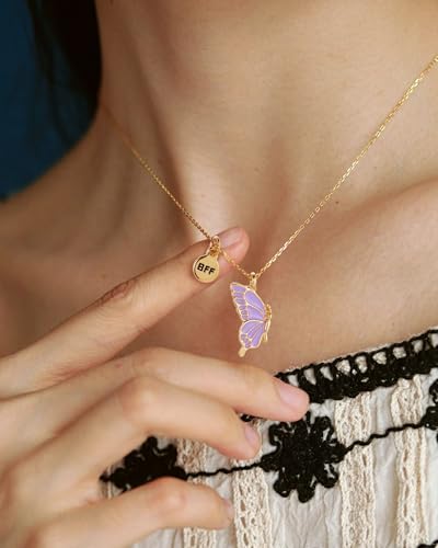 MJartoria BFF Necklace and Bracelets for 2-Butterfly Friendship Necklace Bracelet Best Friend Necklace Matching Necklace Bracelets Gifts4