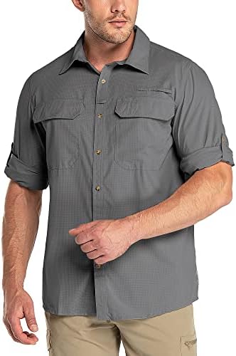 Outdoor Ventures Herren Langarm Outdoorhemd Schnelltrocknendes Sportshemd | Kühlend, 2 Brusttaschen, Leicht, hochkrempelbare Ärmel, Wasserabweisend, Atmungsaktiv, zum Fischen Wande