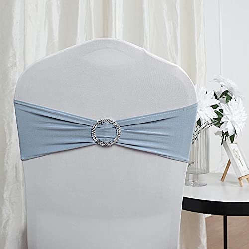 Balsa Circle 10 Dusty Blue Spandex Chair Sashes with Silver Round Buckle - Wedding Party Ceremony Reception Decorations Supplies
