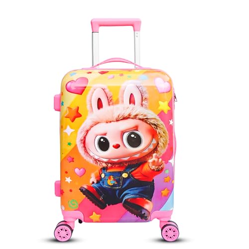 Image of ADSON Abs Kids Trolley 360 Rotating Luggage 360 Degree Wheels Princess Non-Breakable 20 Inch Kids Hardsided Suitcase with 4 Wheels, 360 Degree Wheel Travel Trolley Bag (Pink Rainbow Unicorn)