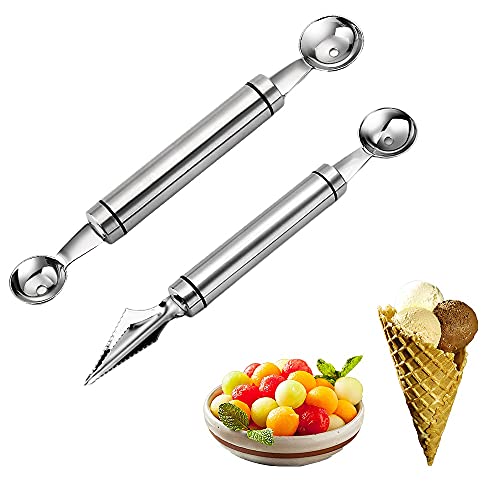 Set di 2 palette for scavino for melone, doppia funzione, in acciaio inox, cucchiaio for insalata di frutta, for gelato alla frutta fai da te, coltello da intaglio for vassoio di frutta, piccolo strum