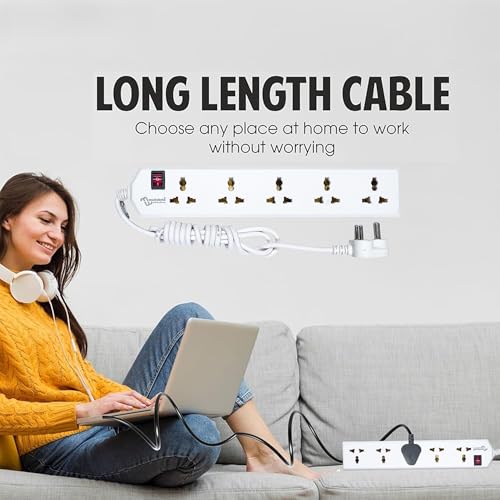 Image of Multibyte 5 Socket 1 Switch Power Saving Outlet Extension Board, High Speed, Fast Charging- Power Strip, Surge Protector, 2M Cable ShockProof Fire-Retardant, Multipurpose Use Spike for Home & Office