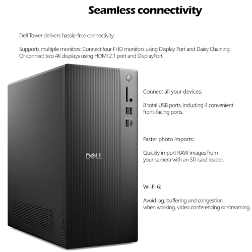 Image of Dell Pro Tower Desktop PC 2026, Intel i3-14100, 16GB DDR5 RAM, 512GB SSD | Dual Monitor Support, WiFi 6, Bluetooth, HDMI, DisplayPort,Type-C, Windows 11 Pro, Carbon Black