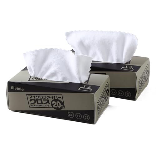 ‎Alutaio 使い捨てマイクロファイバークロス 20枚入り 2箱セット 20x20cm ホワイト クリーニングタオル お掃除用 万能ふきん メガネ拭きやパソコンにも 吸水速乾 汚れ 掃除用品 布巾 雑巾 キッチン用 ティッシュクロス 車載 プレゼント (2)