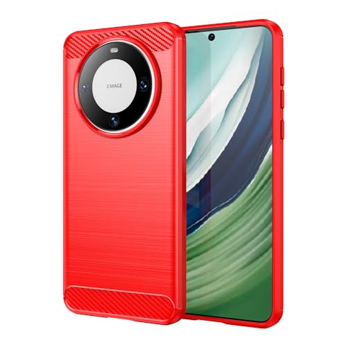 Case for Huawei Mate 60 Pro,Mate 60 Pro+ Case,TPU Carbon Fiber Soft Silicone Bumpers Protective Cover Anti-Scratch Shockproof Heavy Duty Phone Case for Huawei Mate 60 Pro/Mate 60 Pro+ (Lasi Red)