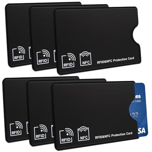 6pcs RFID Blocker Kartenhülle,NFC Schutzhülle Karte,Karten Schutzhülle,NFC Hülle,Schutz-Hülle RFID-Blocker Abgeschirmt aus PVC,für EC Karten Schutzhülle,Kreditkarte,Bankkarte,90*59 mm,Schwarz