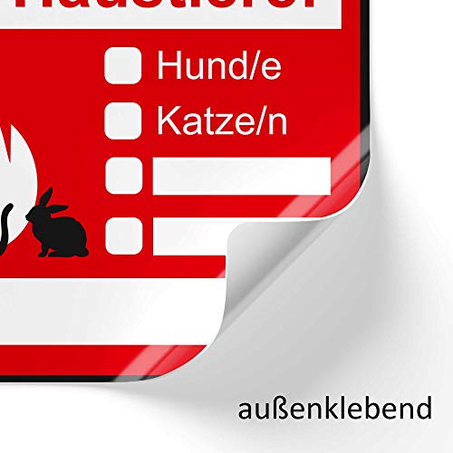 Hinweis-Aufkleber Set Haustier-Rettung I 2 Stück I 8 x 8 cm I Im Notfall retten Sie bitte meine Haustiere! I zum Ausfüllen I für Haus-Tür Kühlschrank und Auto I hin666
