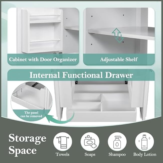 30 in. W X 18.3 in. D X 33.7 in. H Bathroom Vanity with Ceramic Basin Sink Top, Easy to Assembly Wood Cabinet Basin Vessel Sink Set with Door-Shelf & Adjustable Shelves, White