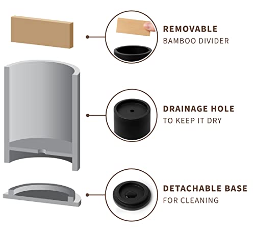 Naumoo Black Concrete Toothbrush Holder - Detachable Base And Bamboo Compartment - Electric Toothbrush And Toothpaste Stand - Tooth Brush Organizer For Bathroom #TOP3