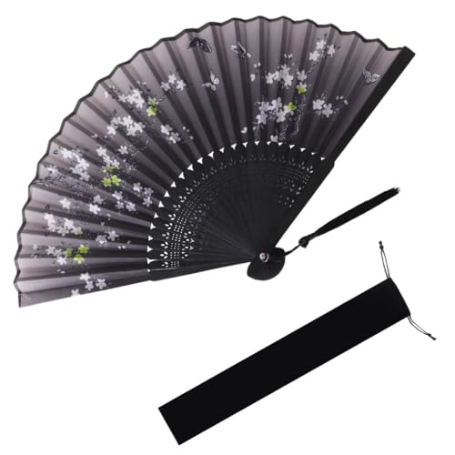 KyeeaDIY Ventaglio da Portatile, Ventagli a mano per le donne Ventaglio Pieghevole per la Danza Fotografia Decorazioni per Feste Estive o Matrimoni (Nero prugna)