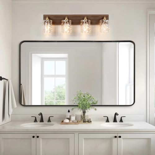 Image of Bathroom Light Fixtures,4-Light Oil Rubbed Bronze Vanity Lights Over Mirror | Modern Wall Light,Clear Ripple Glass Shade,Sturdy Metal Frame,For Bathroom Remodel,Easy Install,E26 Socket,ETL-Listed 28-inch