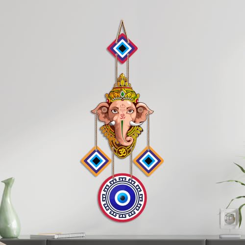 Image of Artvibes Mandala Ganesha Evil Eye Wall Hanging for Home Entrance | Lucky Nazar Battu MDF Wall Decor | Vastu Wall Art for Living Room | Office | Bedroom & Main Door | Gift Item (WH 8554N)