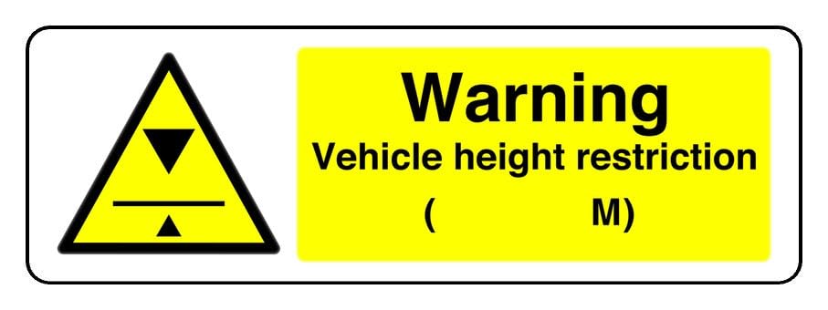 Warning Vehicle Height Restriction M - safety sign - 3mm Aluminum Dibond for indoor/outdoor usage (450mm x 150mm) 5m Viewing Distance.