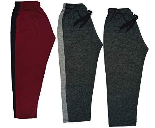 Image of indi weaves Kids Unisex Solid Fleece Warm Track Pants Winter Lower for Boys & Girls (Dark Grey; Dark Grey; Maroon; 6-7 Years) Pack of 3